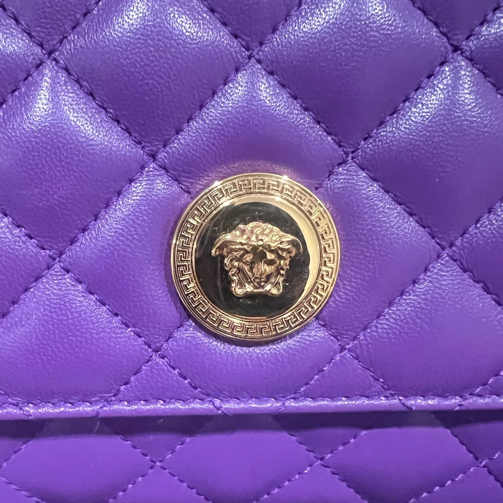Versace Medusa quilted lamb leather clutch purse with chain. - Picture 2 of 13
